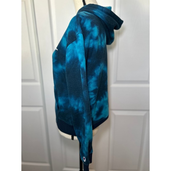 WOMENS CHAMPION ATHLETIC Blue Tie Dye Hoodie Sweatshirt‎ Logo Medium - Picture 2 of 6